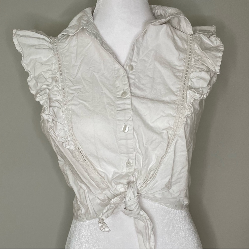 Sim & Sam 100% Cotton Cropped Ruffle Blouse  S